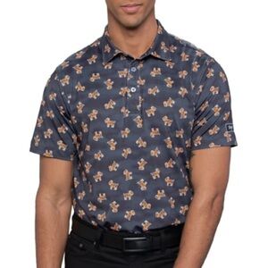 Waggle Golf Men’s Polo Shirt Tiger Print Black/Orange Size Small NWT